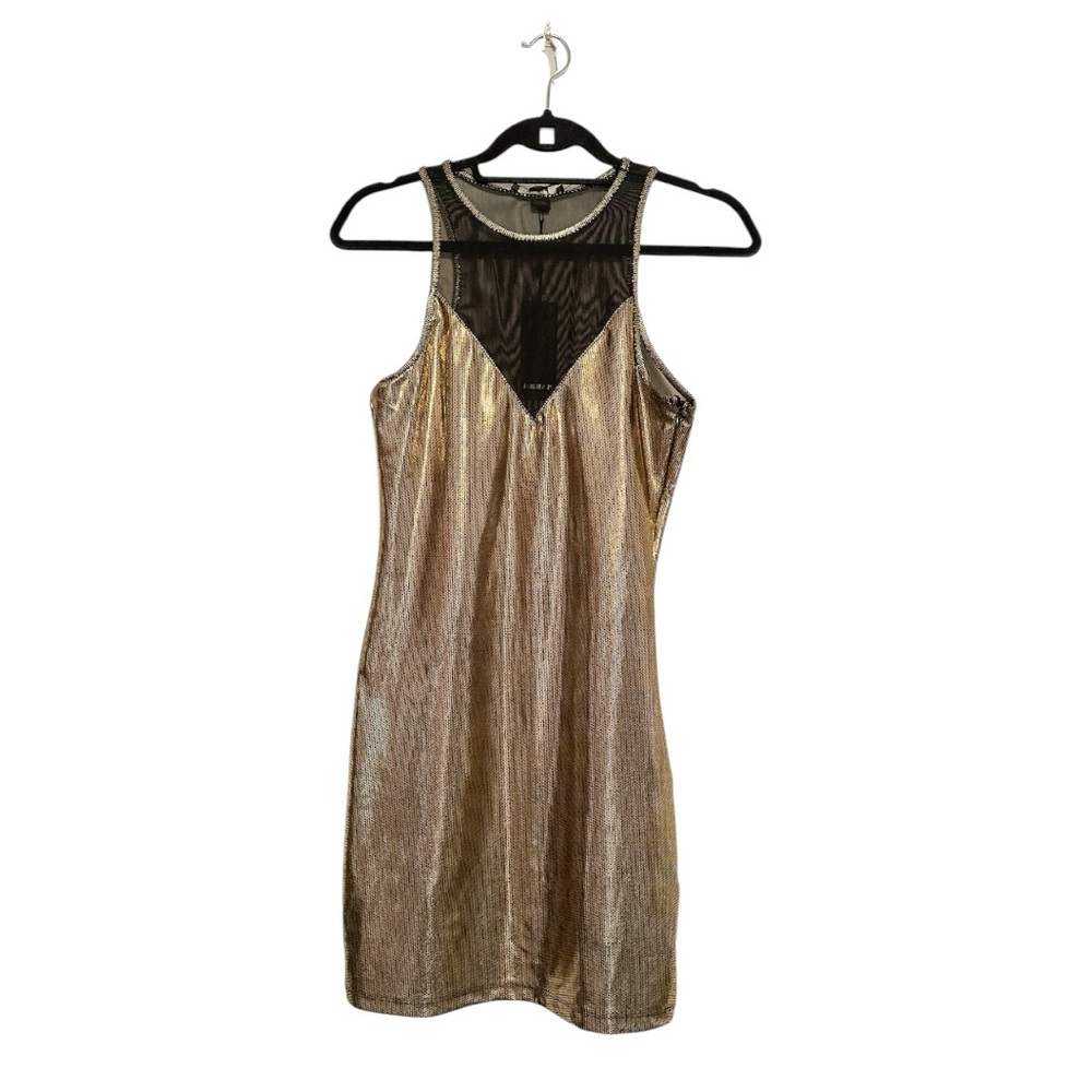 NWT Forever 21 Metallic Gold Mesh Racerback Bodycon Mini Dress - Size Medium